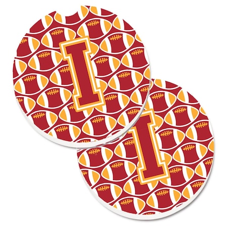 Carolines Treasures Letter I Football Cardinal and Gold Set of 2 Cup Holder Car Coaster CJ1070-ICARC